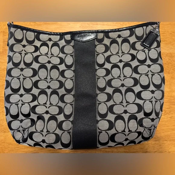 Coach Signature Monogram Handbag in Grey Black Canvas with Shoulder Strap - Picture 10 of 11